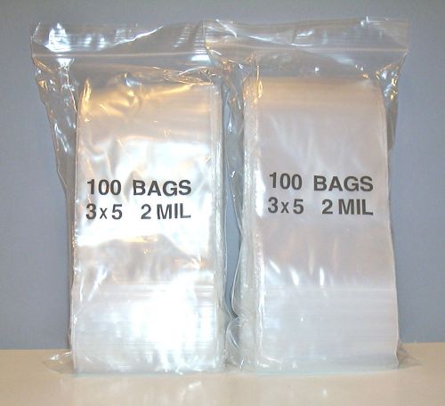 3 x 5 in. Zip Lock Storage Bags  200 Clear Plastic Bags  Strong 2 Mils Bags
