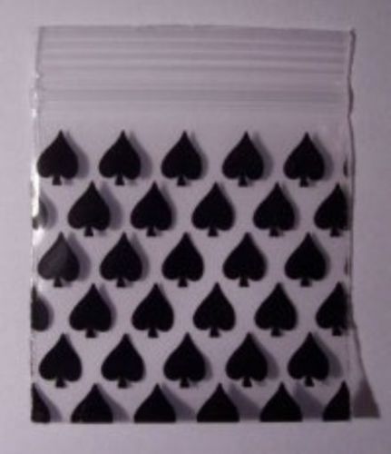 Printed Mini-ZipLock - Zip Lock Bags/Baggies -400 - 1 1/4&#034; X 1 1/4&#034; Spades