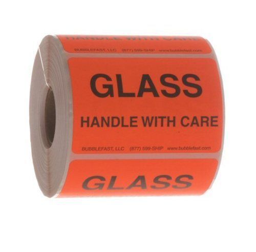 Glass Handle With Care Roll of 500 3&#034; x 2&#034; Red Sticker Labels Free Shipping