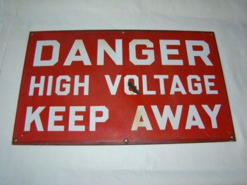 Vintage red &amp; white porcelain enamel metal danger high voltage sign for sale