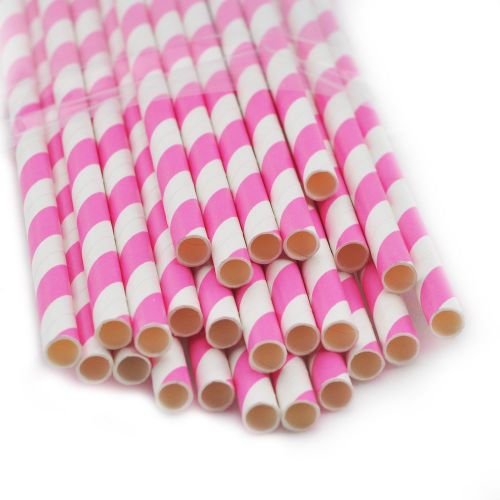 CA 25 x STRIPED PAPER DRINKING STRAWS-RAINBOW MIXED  PARTY  Pink STRIPE Cute