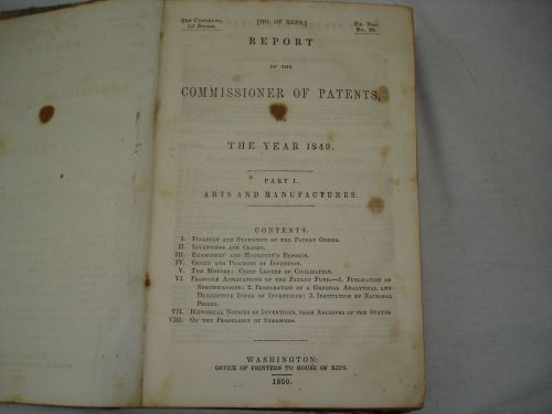PATENTS  RARE ANTIQUE 1849 US COMMISSIONER OF REPORTS- MECHANICAL &amp; AGRICULTURE
