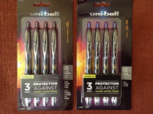 Eight (8) uni-ball gel rt retractable pens, 4 black &amp; 4 blue ink, new, sealed for sale