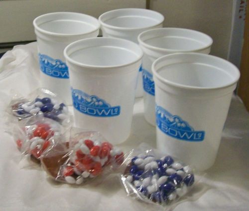 5 BUD BOWL CUPS AND 4 BEADED FOOTBALL NECKLACES Set lot Party Supplies
