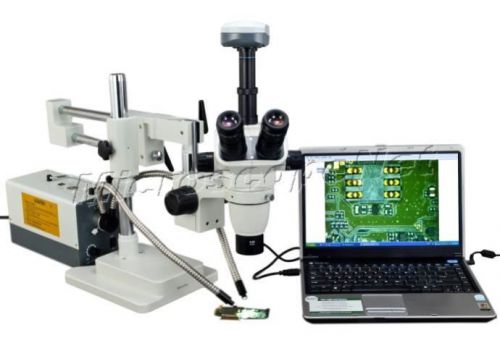 9.0mp digital cam zoom stereo microscope dual-bar boom stand 2x-270x+fiber light for sale
