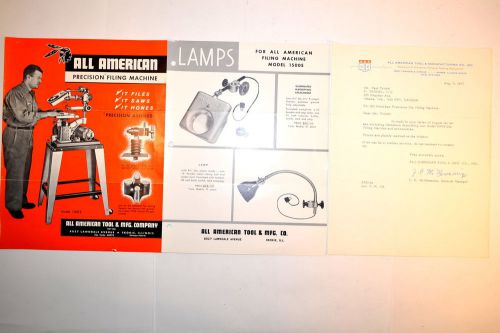 All american precision filing machine bulletin 7767f &amp; lamps flyer #rr796 for sale