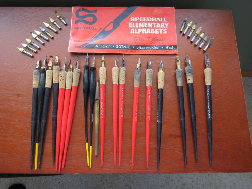 &#034;Lot&#034; of (19) Caligraphy Pens and (16) Tips, Berkely &amp; Speedball, Plus Book