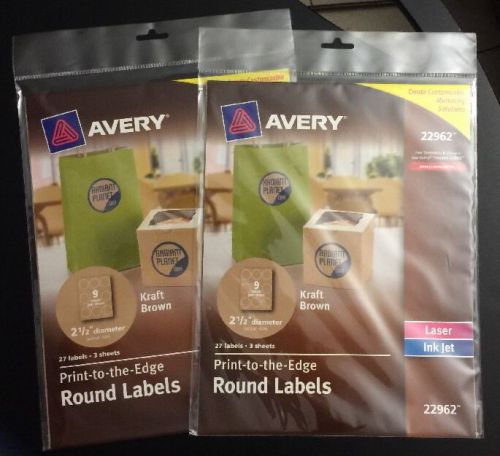 2 AVERY 22962 Print-to-the-Edge Round Labels, Kraft Brown, 2 1/2&#034; diameter