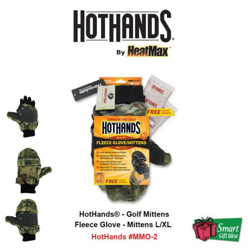 HeatMax_HotHands, Golf Mittens_Mossy Oak Fleece + 2 Hand Warmers L/XL #MMO2