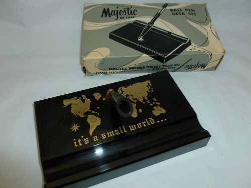 Vintage Majestic De Luxe Ball Pen Desk Set IT&#039;S A SMALL WORLD   Lot R-902