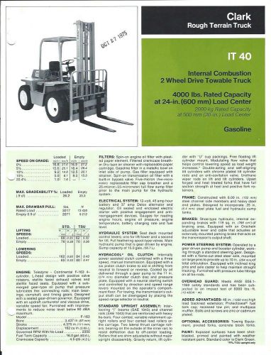 Fork Lift Truck Brochure - Clark - IT 40 - Rough Terrain  - c1975 (LT163)