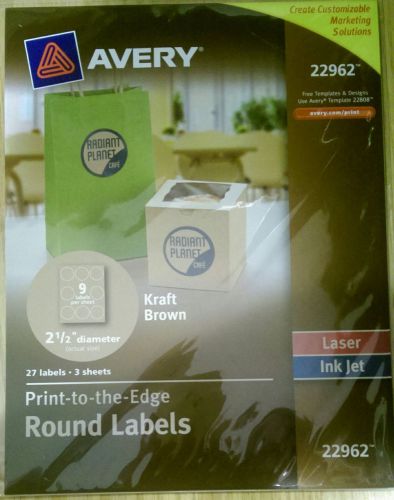 Avery 22962 Print-to-the-Edge Round Labels, Kraft Brown, 2 1/2&#034; diameter, 3 Pack