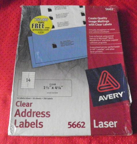 Laser Avery 5662 InkJet Clear Address Labels 1 1/3&#034; x 4 1/8&#034; 700 labels