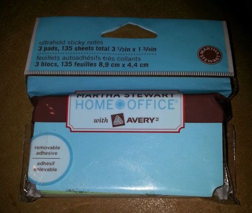 Martha Stewart Sticky Notes AVERY 3 Pads 3 Colors Designed