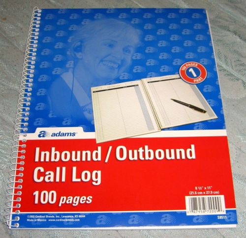 100 Pages Adams INBOUND OUTBOUND Phone CALL LOG Message Record Book S8511 NEW $
