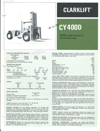 Fork Lift Truck Brochure - Clark - CY 400D - 40,000 lbs - c1973 (LT156)