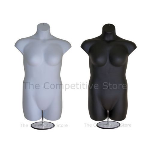 2 Female Plus Size Black + White Mannequin Forms With Base - For Sizes 1X - 2X