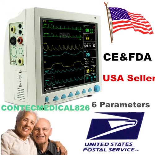 US seller ICU Patient Monitor 6 parameter Vital Sign ECG NIBP RESP TEMP SPO2 Pr