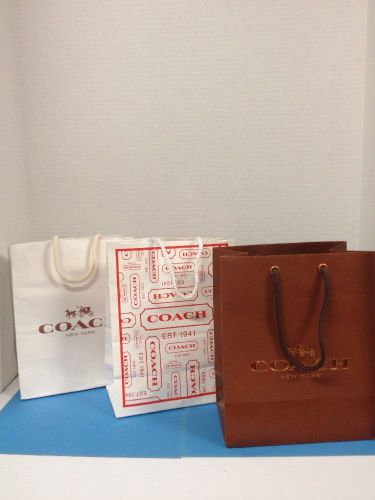 COACH New York Paper Shopping Bag Brown GOLD LETTERS &amp; 2-White with Rope handles