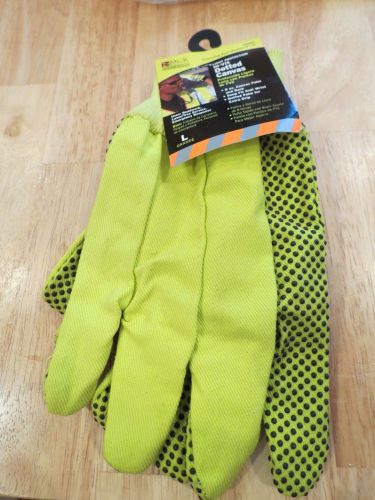 MCR Safety HI-VIS Dotted Canvas Yellow Gloves Size Large- NEW
