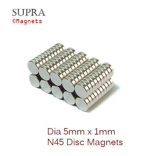 100 Super Strong Neodymium Disc Magnets 5x1 mm N45 Craft fridge Rare earth