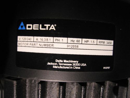 Delta DJ-20 Jointer Replacement Motor Part No. 912058 1.5 HP 120/240 V 3450 RPM