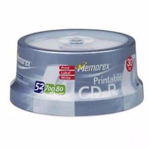 Memorex 04725 CD-R, 52X, 700MB/80Min, Inkjet Printable, 30/Pack X 3PACKS (90pcs)