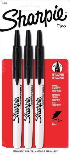 lot of 2 - 6 Sharpie Retractable Permanent Markers Fine Point - Black  74745