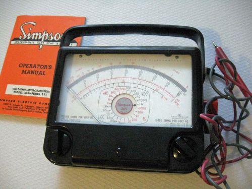 Vintage Simpson 269 Multimeter, with original case, manual and leads.