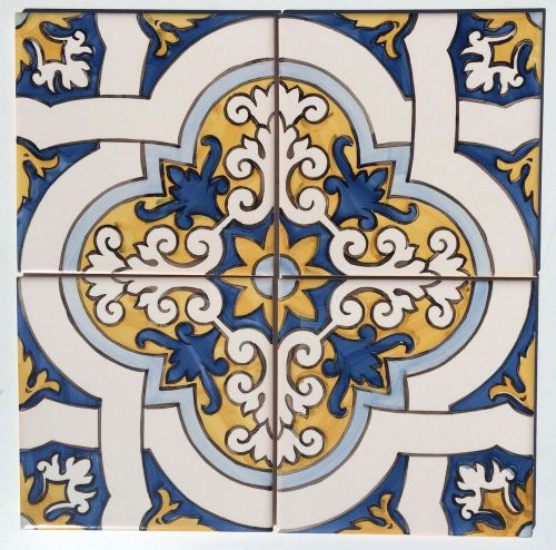 Set of 4 Hand Painted Ceramic Wall Tiles - From Sintra Portugal