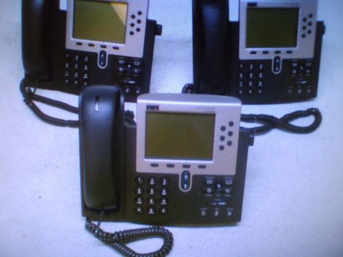 LOT OF 3 Cisco 7960G IP Phones 7960 Series w/ Handsets &amp; Stands, TESTED