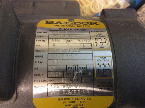 BALDOR 1/2 HP AC ELECTRIC MOTOR 56C FRAME VL3505 3450 RPM TE