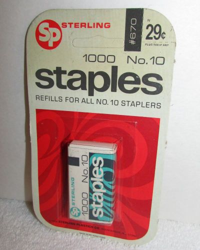 Vintage 1968 STAPLES,Sterling plasticHK, #10 1000 staples NEW orig package