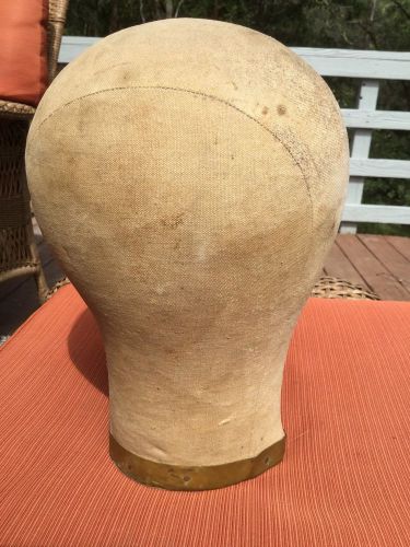 Vtg Millinery Cloth 22.5&#034; Wig Hat Head Block Form Canvas Stand Display-9.5&#034; Tall
