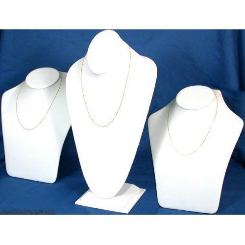3 White Faux Leather Necklace Chain Bust Display