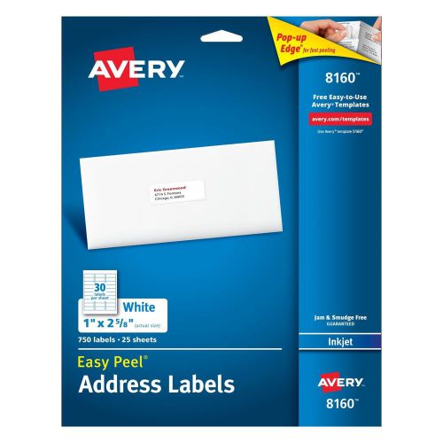 Avery easy peel address labels for inkjet printers 1 x 2.62 inch box of 750 l... for sale