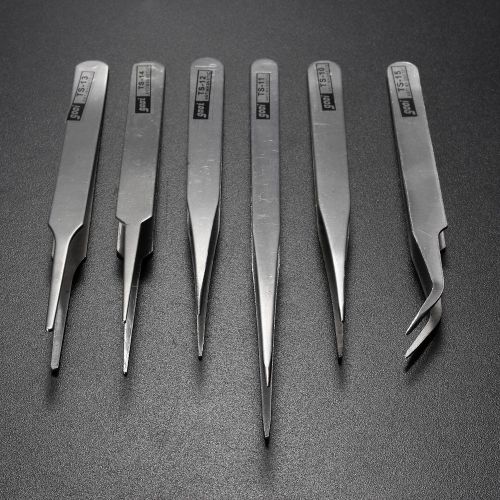 New loose 6pcs  anti-static stainless steel precision tweezers set for sale