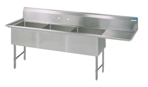Bk resources 68&#034;w (3) compartment sink w/ s/s legs 18&#034; right drainboard - bks-3- for sale