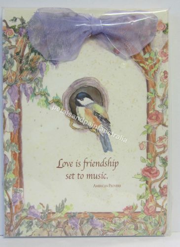 Notepad Gift Set Bird &amp; Thatched Cottage Design Love Is Friendship Set To Music