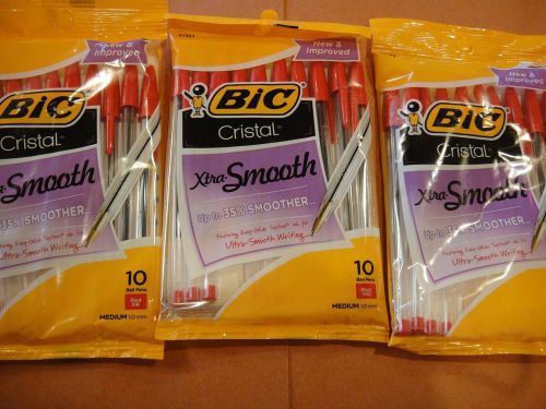 3 -BIC Cristal Stic Ballpoint Pen, 1.0mm, Medium Point, Red Ink, Pack of 10