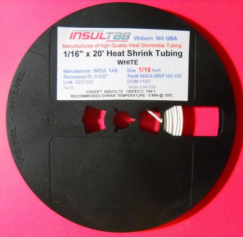 1/16&#034; x 20 feet insulgrip hs-105 pvc heat shrink tubing tube white pvc -insultab for sale