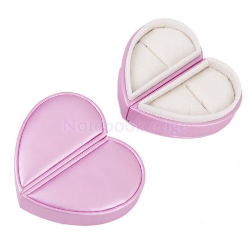 2 in 1 Pink PU Leather Heart Couple Rings Box Storage Case Wedding Engage