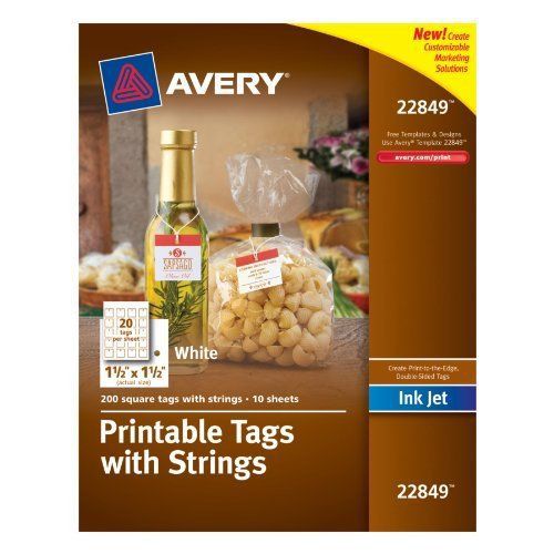 Avery printable tags with strings, white, 1.5 x 1.5 inches, pack of 200 new for sale