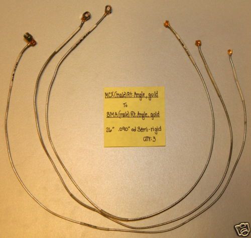 (3) MCX(M)-SMA(M) Gold 0.090&#034; OD Semi-Rigid Cables 26&#034;