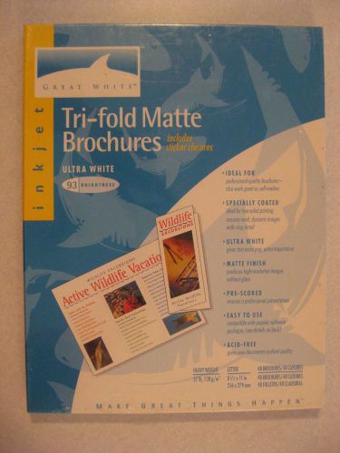 Great White Inkjet Trifold Matte Brochures #86931 NEW 48 Count 8.5x11 Acid Free