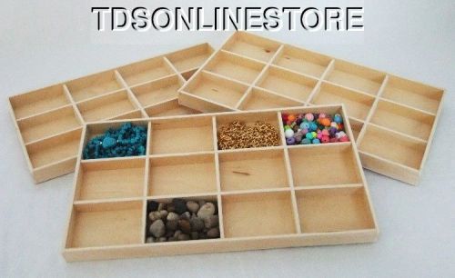 12 IN 1 NATURAL WOOD JEWELRY DISPLAY TRAYS PACKAGE OF THREE