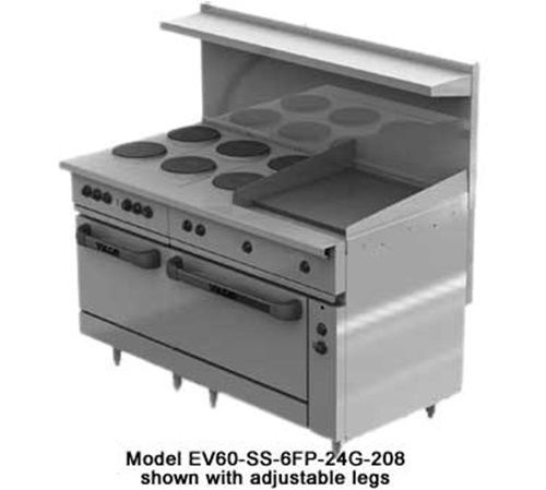 Vulcan ev60-ss6fp24g240 restaurant range electric 60&#034; (6) 2.0kw french hot... for sale