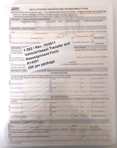 VEHICLE/VESSEL TRANSFER AND REASSIGNMENT DMV FORM 262 - BULK OF 250