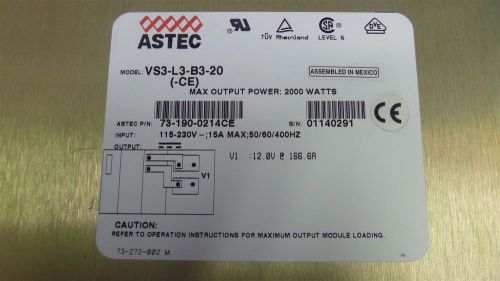 Astec 12VDC / 166.6A Power Supply : VS3-L3-B3-20-CE