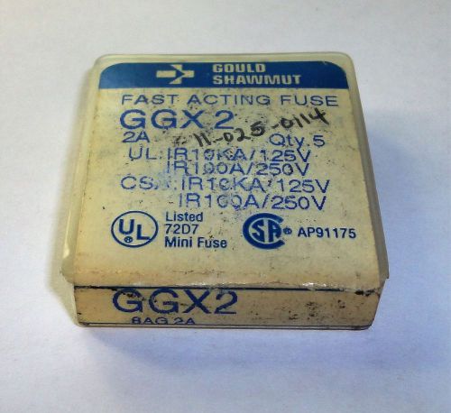 BOX OF 5 NOS TYPE 8AG GOULD SHAWMUT GGX 2 AMP  FAST BLOWING FUSE 250V